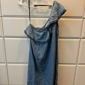Cloth & Stone blue one shoulder dress with ruffle detailing